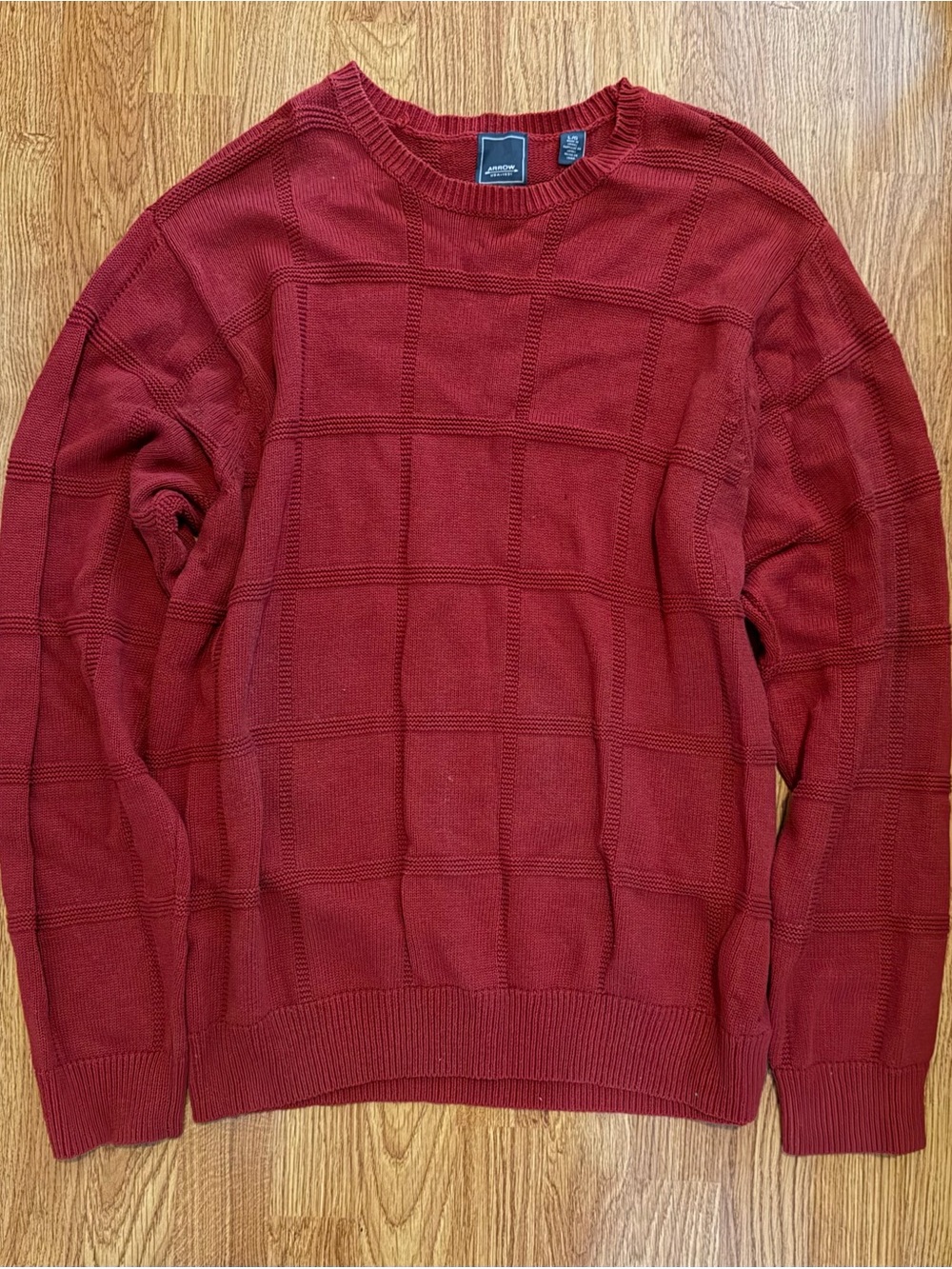 Arrow Men's Burgundy Grid-Text Crewneck Sweater